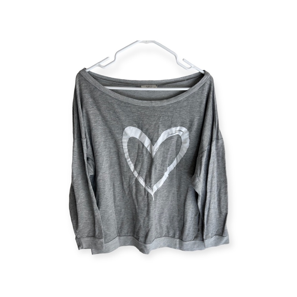 Again grey off shoulder long sleeve comfy heart shirt size large
